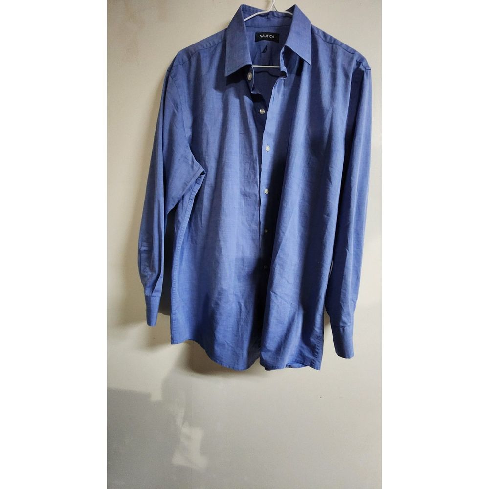 Nautica Mens neck size 16.5 32W x 33L blue denim color long sleeves  shirt